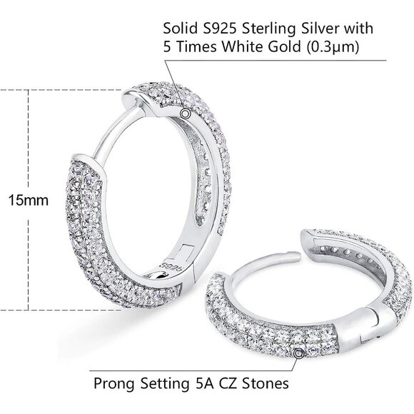 ⚡ Hoop Earrings Women 925 Sterling Silver White Gold Plated Hypoallerge - Picture 5 of 7